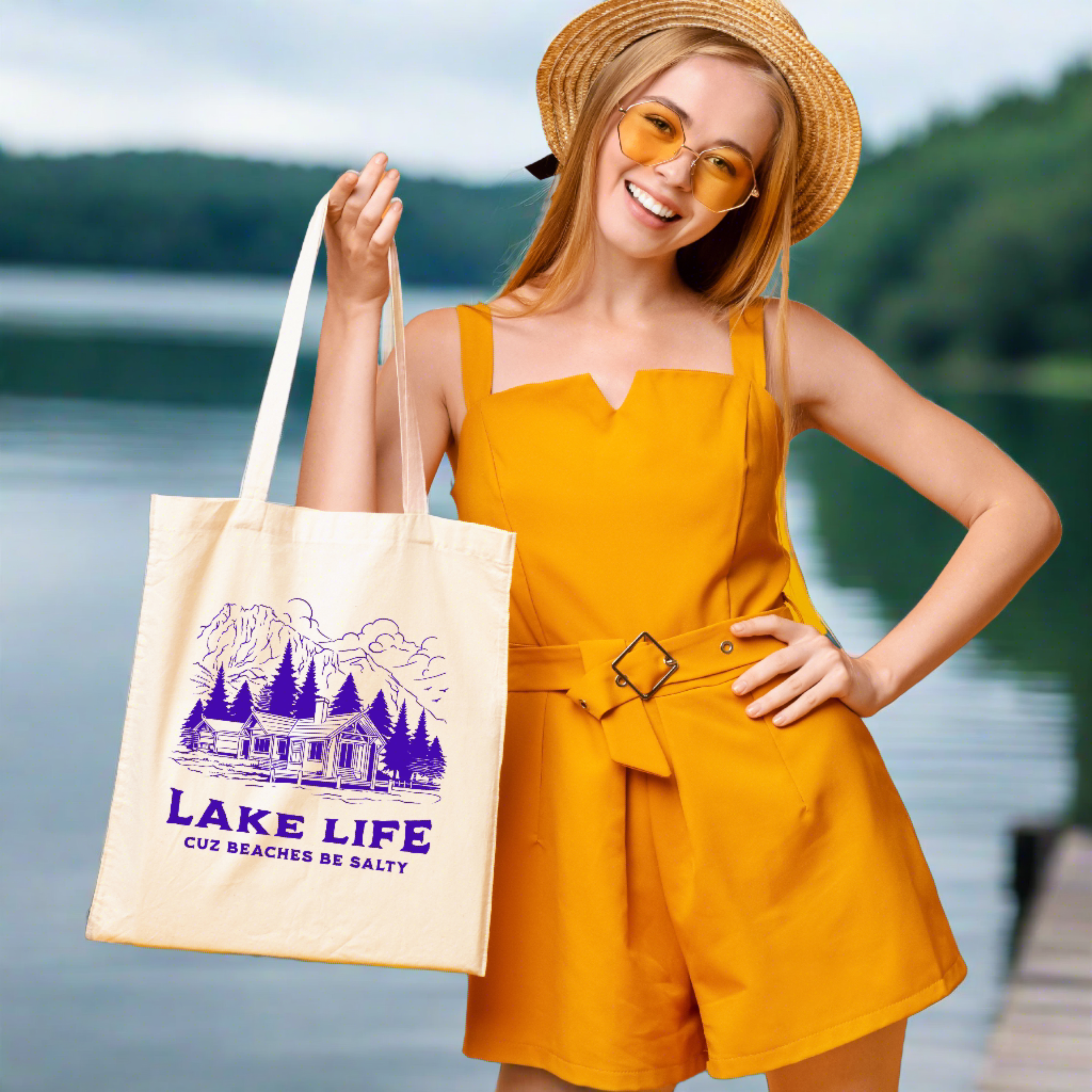 Yorhifa Lake House Tote Bag For Women - Burlap Reusable Bag, 13.7x4.7x12.2 Inches, Brown